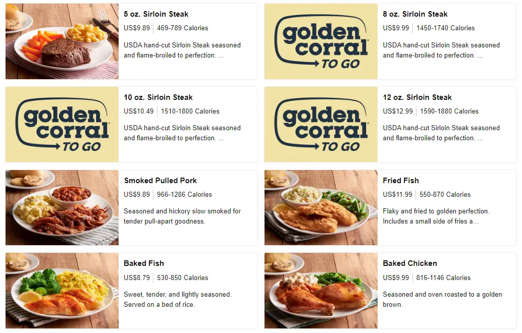 Golden Corral Individual Meals