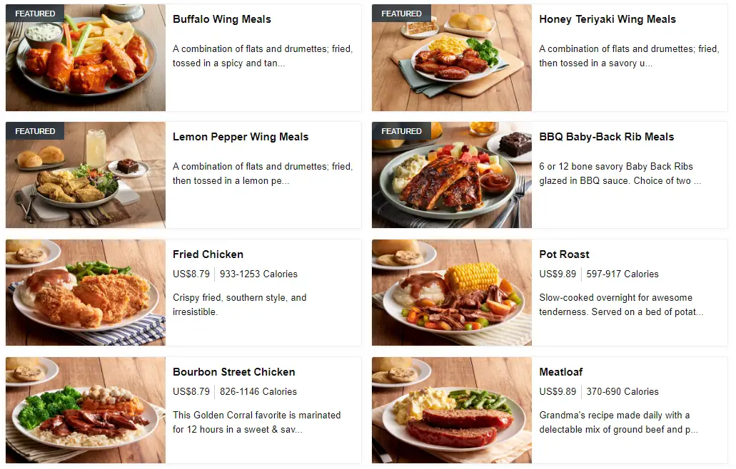 Golden Corral Individual Meals