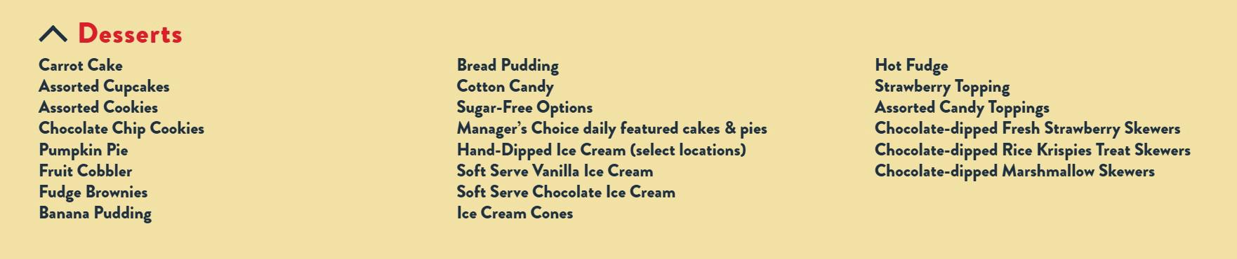 Golden Corral Lunch Desserts