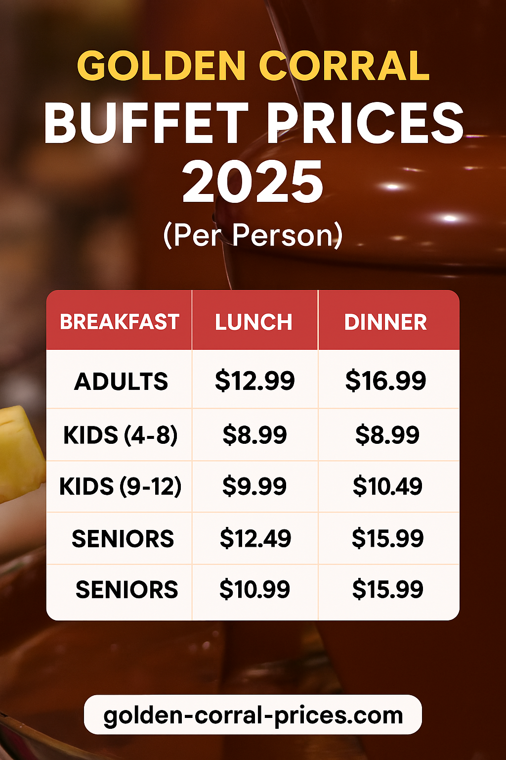 Golden Corral Menu Prices for Buffets (Breakfast, Lunch & Dinner) Golden Corral adult Buffet Prices